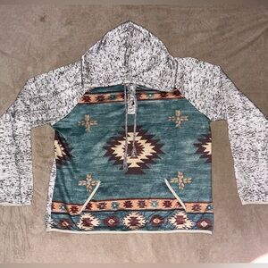 Tribal Pattern Hoodie with Drawstring